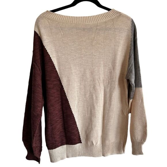 NWOT Women’s Cream Color Block Long Sleeve Lightweight Sweater - Size Medium - Picture 7 of 8